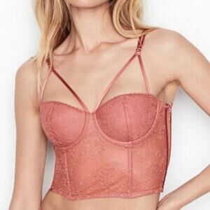 Victoria Secret Bustier Strappy Long Line Bra Top Lace Very Sexy 38D